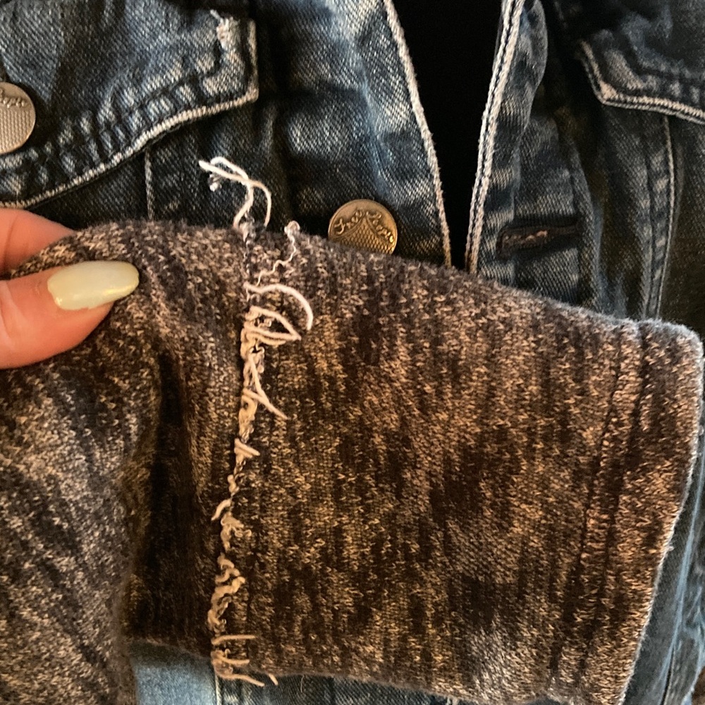 Free People Boho Grunge Hooded Denim Sweatshirt Streetwear Jacket - Picture 9 of 13